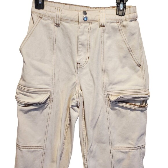 PACSUN Elastic Waist Cargo Ankle high rise pants Jeans Ivory skater S women's - Picture 8 of 10